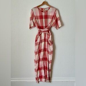 Rujuta Sheth Plaid Red and White VENUS WRAP JUMPER